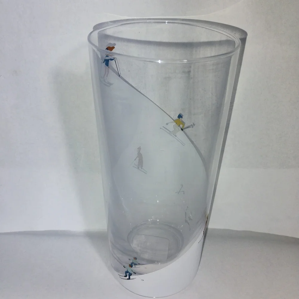Winter Alpine Snow Skiers Highball Cocktail Glasses (4) 6.38 outside 5.63 inside